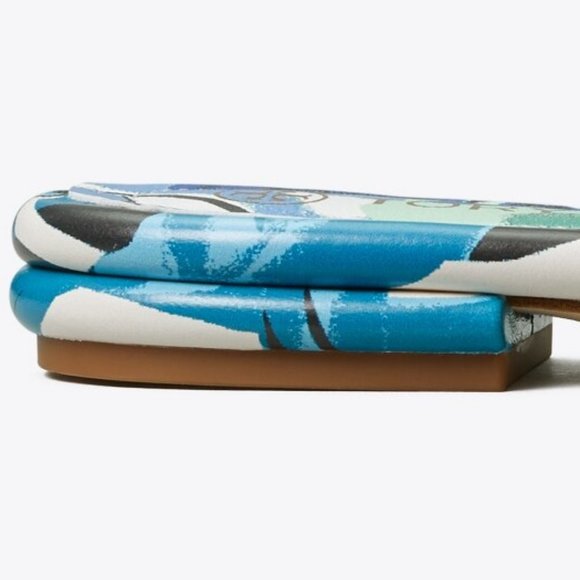 Tory Burch $278 LEATHER KIRA QUILTED FLAT SLIDE Blue Cream - Picture 9 of 10